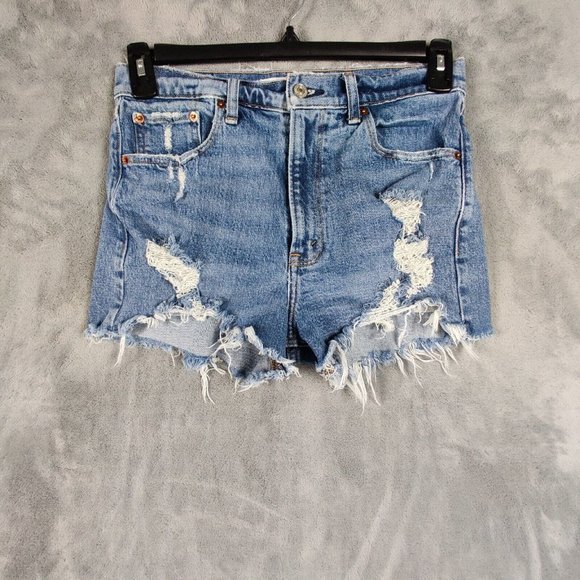 Abercrombie & Fitch Blue Distressed Jean Shorts - Picture 1 of 8